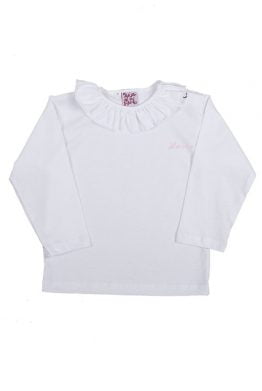 camiseta cuello volante blanco con nombre bordado